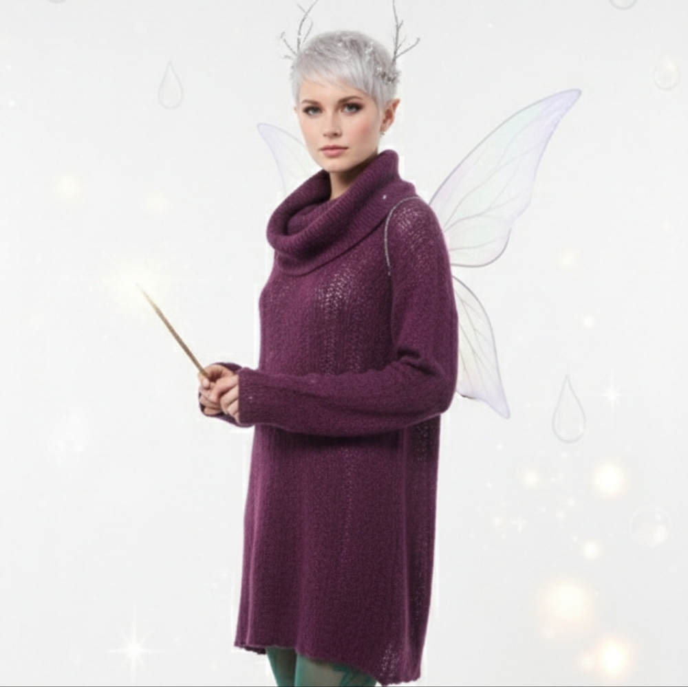 Wooden Ships Turtleneck Sweater Purple Wool Mohair Tunic Pointelle Knit S/M